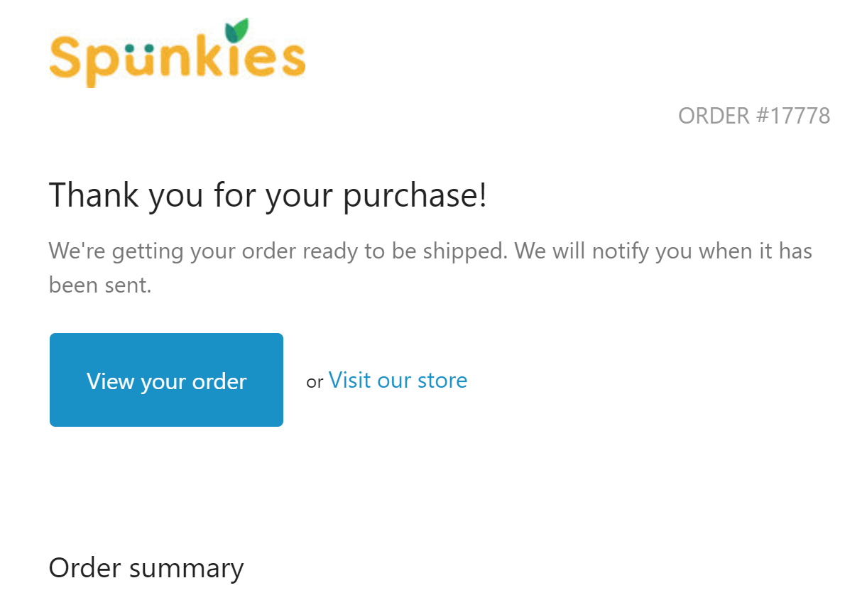 screenshot of an purchase confirmation